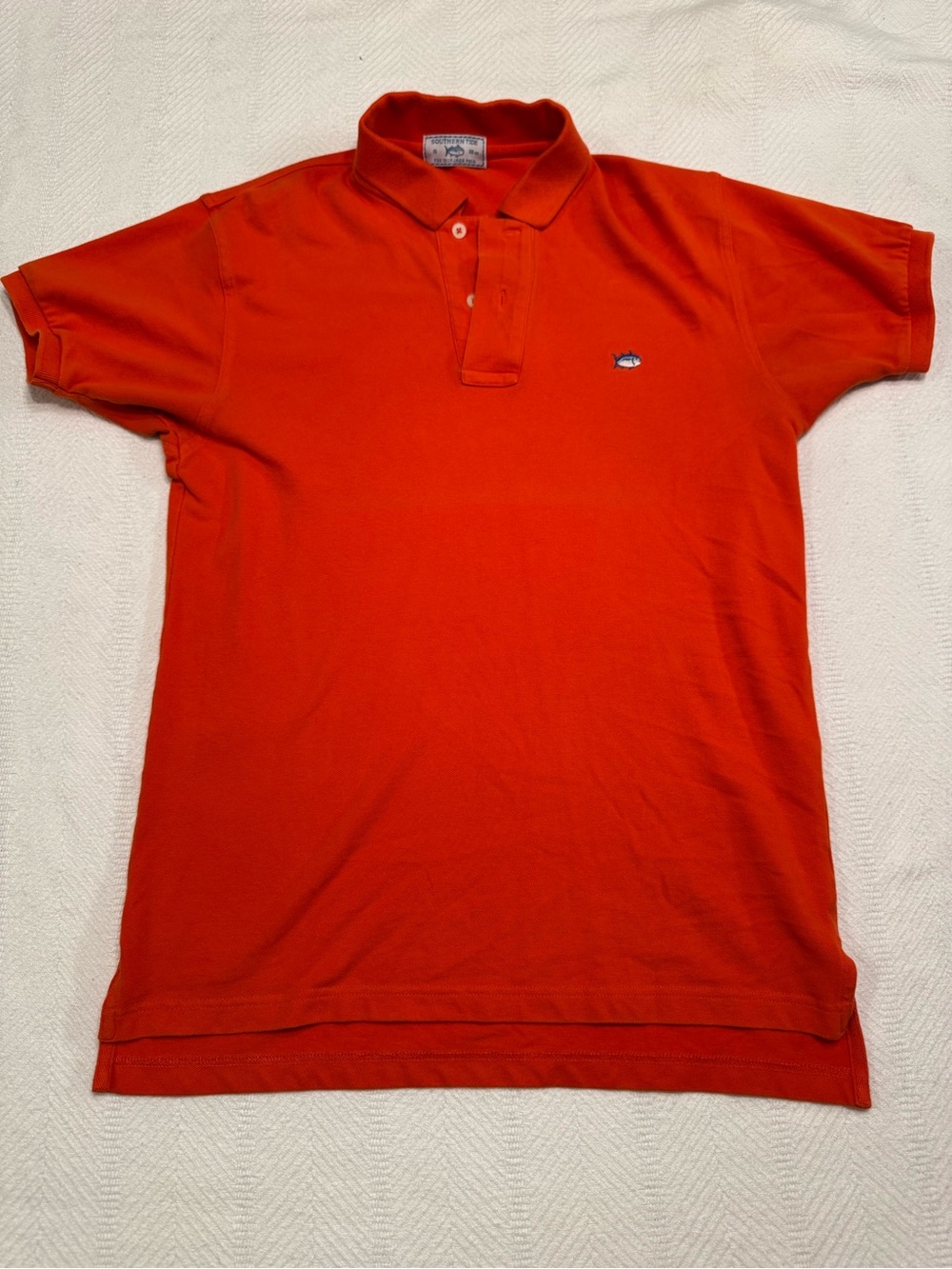 Southern Tide Orange Polo with Embroidered Fish Logo